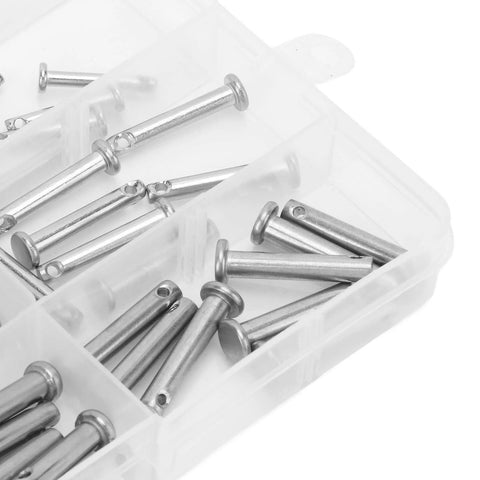 12 Sizes 304 Stainless Steel Flat Head Clevis Pins Assortment Kit With Single Hole Pins, T Shape Round Pin Links, Durable Plastic Box Organizer, Pro Grade Hinge Pins For Quick Fixes, 96 Pieces in a clear organizer box