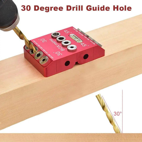Angle Drill Guide Jig Made From Aluminum Alloy With Table Block Attachment for 30 degree holes on wood post