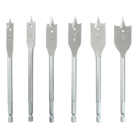 Heavy Duty Spade Drill Bits Set, 6 Pieces With Quick-Change Hex Shank And Titanium Coating, High Carbon Steel