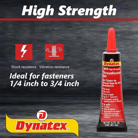 Red High Strength Thread Locker for Large Fasteners 0.20 Oz Bottle 5 Pack shown with shock and vibration resistance benefits