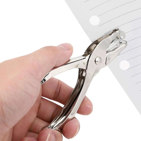 Heavy Duty Stainless Steel 3mm Hole Punch Set Handheld Paper Punch Pliers punching white notebook paper