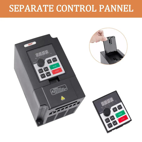 Beefy 1.5KW 2HP 110V AC VFD Converter Single To 3 Phase Inverter showing separate control panel with stop and run buttons