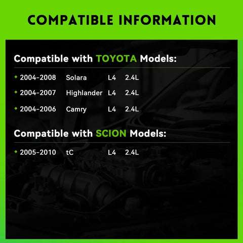 Compatibility chart for Alternator Replacement For Toyota Camry 2004 2005 2006 Highlander 2004-2007 Solara 2004-2008 And Scion TC 2005-2010