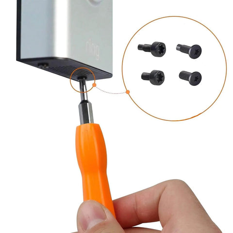 Replacement Copper Doorbell Screws Kit For Video Doorbell 2, 3 And Pro being installed with orange screwdriver