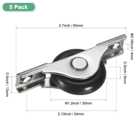 5 Pack Screen Door Rollers Set with 30mm nylon wheels for sliding doors and windows replacement, iron and nylon construction, black finish.