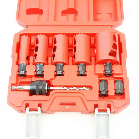 Diablo by Freud 9 Piece Pro Grade High Performance Hole Saw Set in case; includes saws, mandrel, pilot bit, adapter nuts.