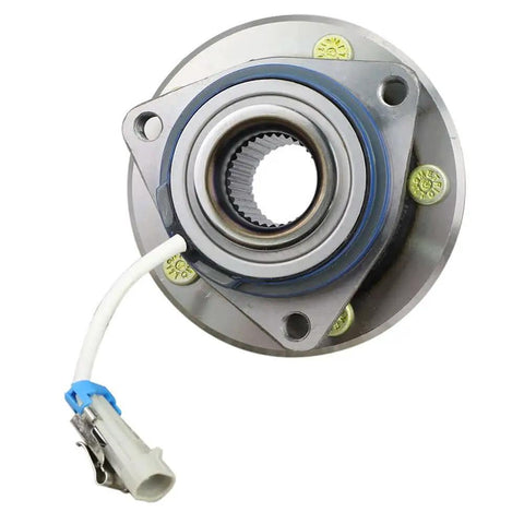 Front view of front wheel hub bearing assembly single pack for Chevy Impala Monte Carlo Buick LaCrosse Cadillac DTS and more