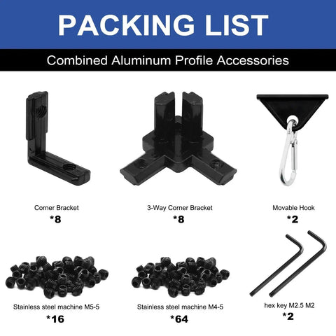 18 Pack Aluminum Extrusion Hardware Kit With 2020 3 Way Corner Brackets Inside Joints Sliding Hooks And Wrench For 20 Series