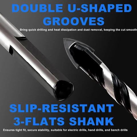 Heavy Duty Masonry Drill Bit Set for Concrete and Brick With Carbide Tips, 10-Piece, showing double U-shaped grooves and slip-resistant shank