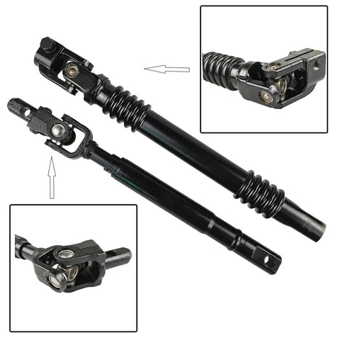 Upper And Lower Steering Shaft With Bearing For Chevy Silverado Suburban Yukon, close-up of black 3-piece shaft set