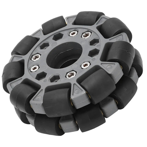 Omni Directional Robot Wheel Set With Rubber Rollers For Smooth 360 Degree Movement And Precise Rotation, 100mm Plastic Wheel