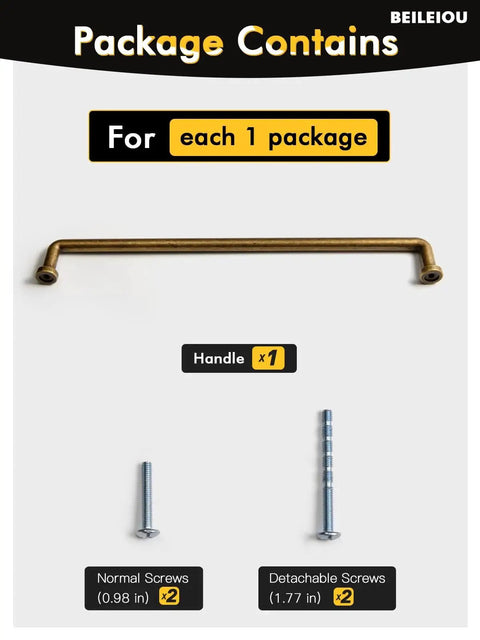 10 Inch Cabinet Bar Pulls With Antique Brass Finish 256mm Hole Centers Set Of 2, includes screws package contents