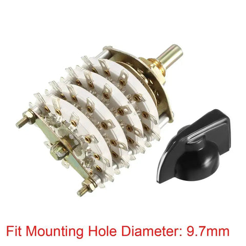 4 Pole 11 Position Rotary Switch Selector with 4 Deck Band Channel and Plastic Knob, 48 Pins, Fits 9.7mm Mount Hole, shown with knob