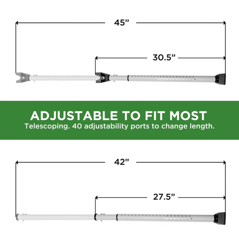 Sliding Door Security Bar 2-In-1 Adjustable Door Jammer with 40 adjustable positions showing telescoping length from 27.5 to 45 inches