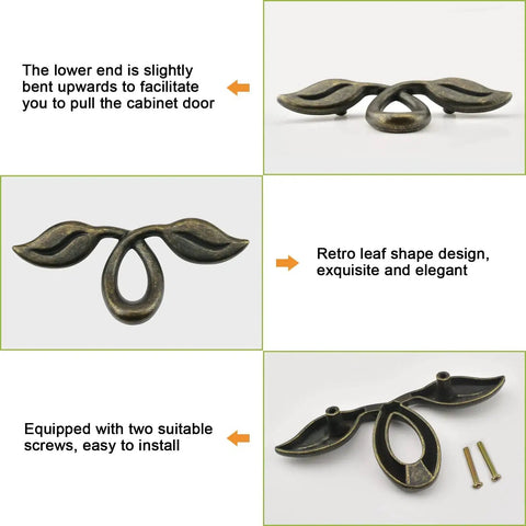 4 Pack Vintage Style Leaf Drawer Pulls 4 Inch Bronze Cabinet Handles for Dresser and Furniture 50mm Hole Distance Zinc Alloy