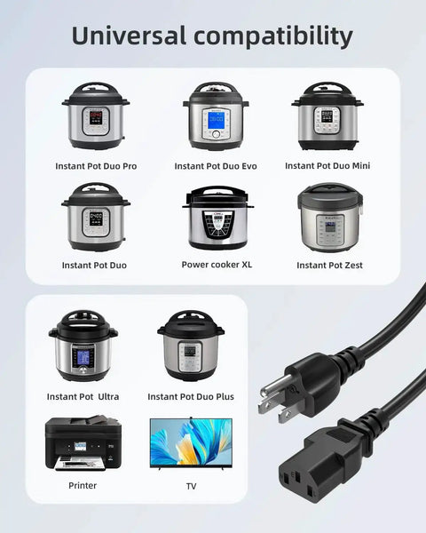 Replacement Three Prong Power Cord For Instant Pot And Most Kitchen Appliances 3 Foot Cable No Fuss Plug And Play