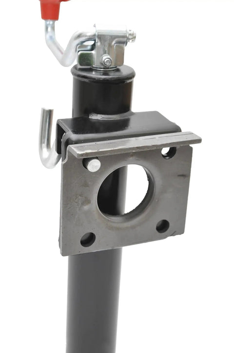 Side view of 2000 Lb Flange Mount Top Wind Trailer Jack With Foot Plate Weld On Included, showing flange bracket and handle