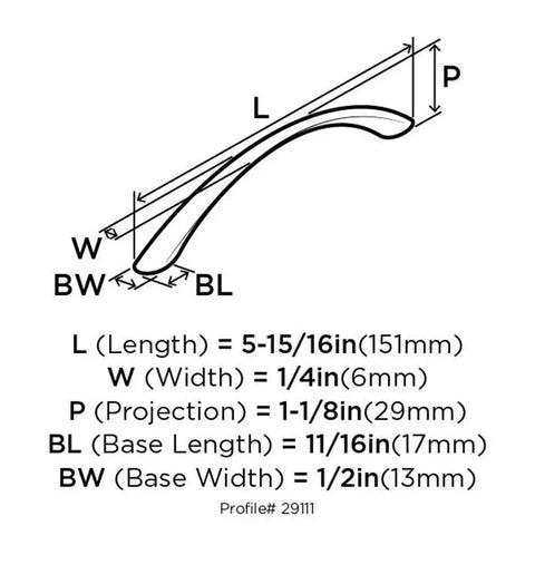 Technical diagram of Drawer Pull Satin Nickel Five And One Sixteenth Inch Center To Center Contemporary Cabinet Hardware showing measurements.