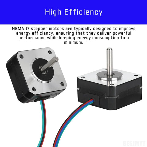 BESJMYT Nema 17 stepper motor set of 3 with black housing, 145mNm torque, 2-phase bipolar, 4-lead for 3D printers/CNC.