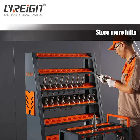 Single Side CNC Tool Cart With Removable Tool Rack, Parallel Storage For Short CNC Tool Holders, man organizing tools