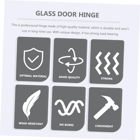 Illustration showing features of Double Sided Stainless Steel Glass Door Hinges for Display Cabinets Heavy Duty Load Bearing Easy To Install