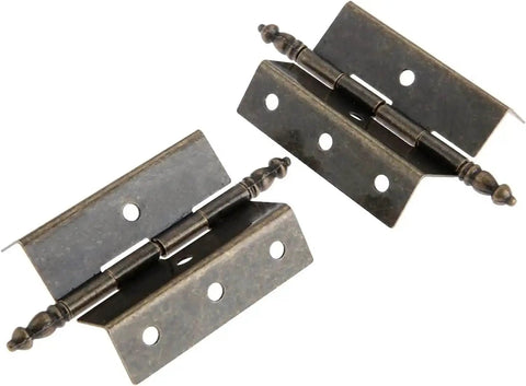 Two Pack Antique Bronze Cabinet Door Hinge Set Crown Style For Vintage Jewelry Boxes And Wooden Cabinets 55 By 51 Millimeter 8 Hole Mount