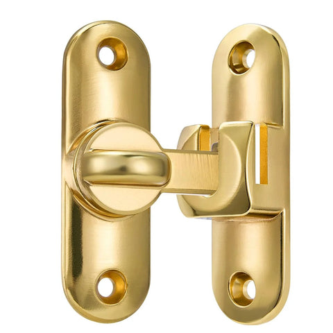 Front view of 90/180 Degree Barn Door Latch With Right Angle Mount Zinc Alloy Flip Lock in gold finish showing screw holes