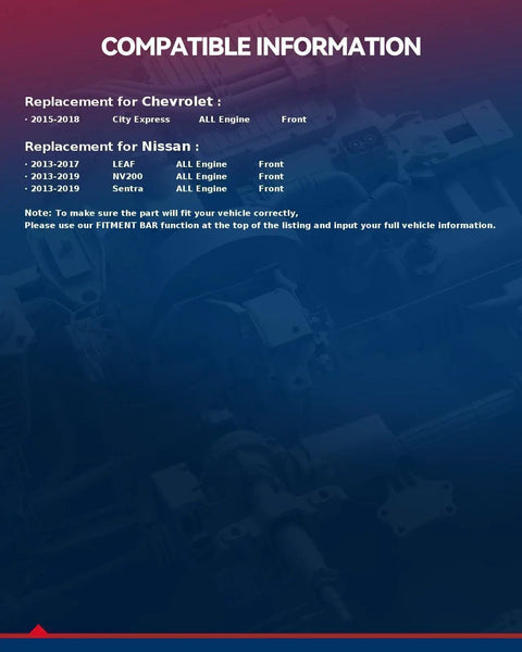 Image showing compatibility details for Front Wheel Bearing Hub Assembly 513364 Compatible With Nissan Sentra 2013 2019 NV200 2013 2019.