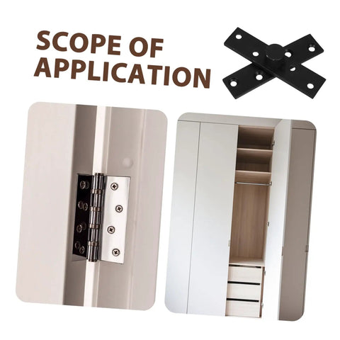 Heavy Duty Stainless Steel Pivot Hinge For Hidden Bookcases And Invisible Door Hardware With Rotatable Design For Secret Doors In Black Finish Durable For Cabinets And Commercial Spaces installed on white cabinet