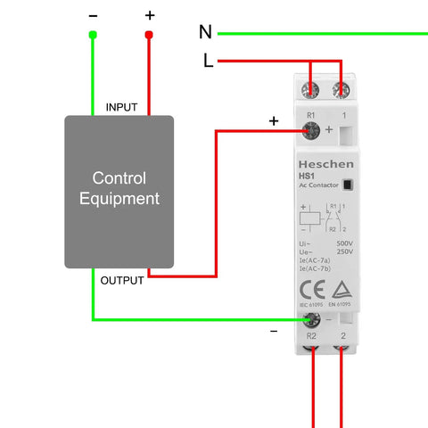 Household AC Contactor HSR1-16 16A 2 Pole 2NC With 24V DC Coil connection diagram