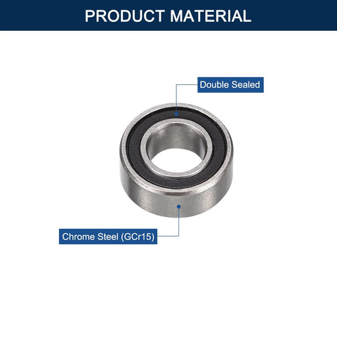 HiPicco MR74-2RS miniature deep groove ball bearing, 4x7x2.5 mm, chrome steel with double rubber seals
