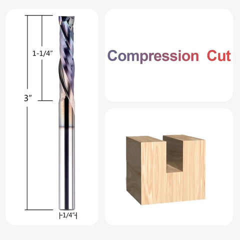 Up And Down Compression Router Bit With One Quarter Inch Shank, One And A Quarter Inch Cutting Length, Carbide Spiral End Mill