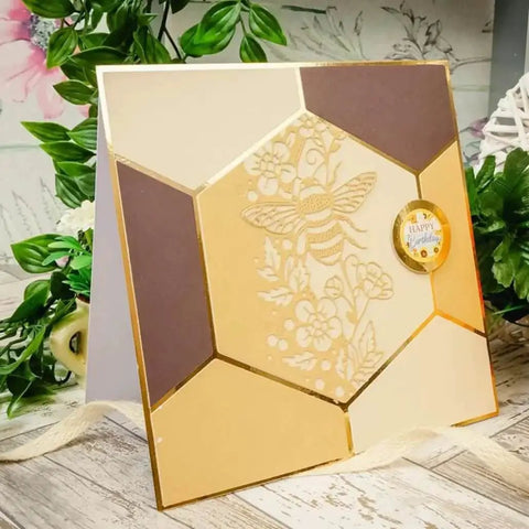 Decorative card with bee lace pattern, featuring Scrapbooking Die Cutting Dies Set For Card Making And Paper Crafting, hexagonal design