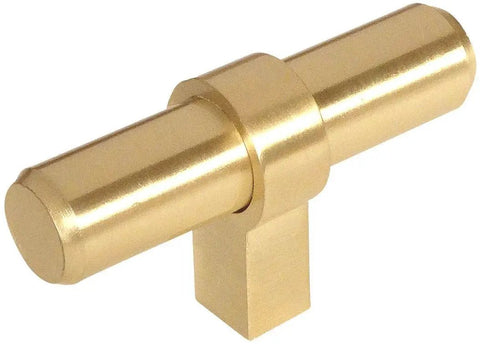 10 Pack Brushed Brass Cabinet Bar Handle Pull Set In Solid Steel Construction 2-3/8 Inch Long handle, side view