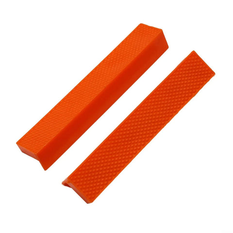 Two Pack Magnetic Soft Rubber Jaw Pads For Bench Vise And Drill Press Clamps Nonmarking Cushion Protectors For Delicate Surfaces Fits 4 Inch 5 Inch And 6 Inch Vises Orange Color, showing orange rubber pads.