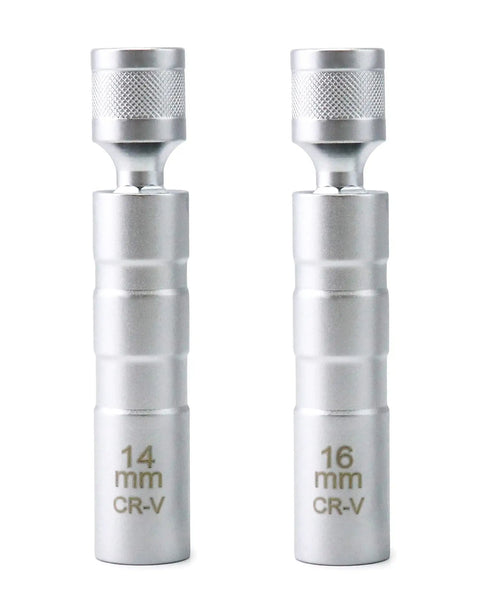 Magnetic Swivel Spark Plug Socket 14mm And 16mm Go To Thin Wall Three Eighths Inch Drive 12 Point Chrome Vanadium Steel, side view.