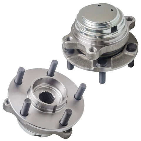 Rear Wheel Bearing Hub Assembly For Chevy Equinox 2018 To 2024 And GMC Terrain 2018 To 2024 And Cadillac CT4 2020 To 2024 And Buick Regal TourX 2020 Regal Sportback 2020 5 Lug 4WD Compatible Plug And Play, showing front and top view of 5-lug hub assembly.