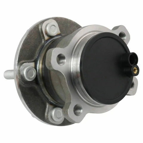 Close-up view of Rear Wheel Hub Bearing Assembly Pair for Ford Transit Connect 2014 2018 Two Piece Set Left Driver Side and Right Passenger Side Includes ABS Sensor Direct Fit showing metal construction and mounting holes.