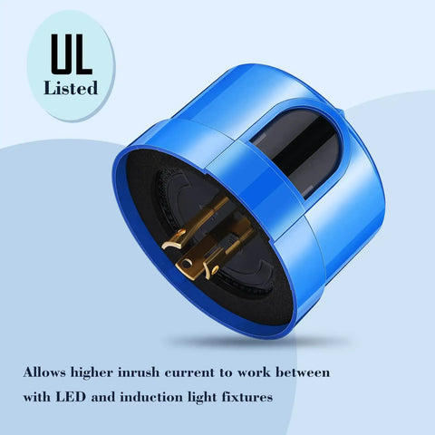 Three Pack Photocell Twist Lock Auto On Off Sensor Switch for Outdoor Lighting Dusk to Dawn Light Control, blue casing