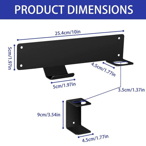Diagram of Floor Jack Wall Mount Organizer Brackets dimensions, showing heavy-duty metal construction and mounting holes.