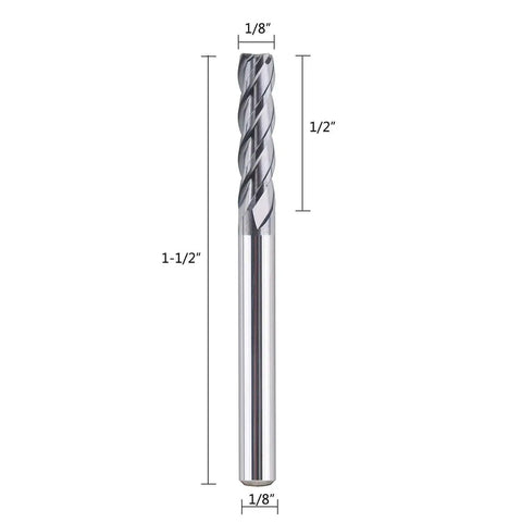 Four Flute Carbide End Mill One Eighth Inch Cutting Diameter One Half Inch Cutting Length Upcut Spiral Router Bit CNC Cutter