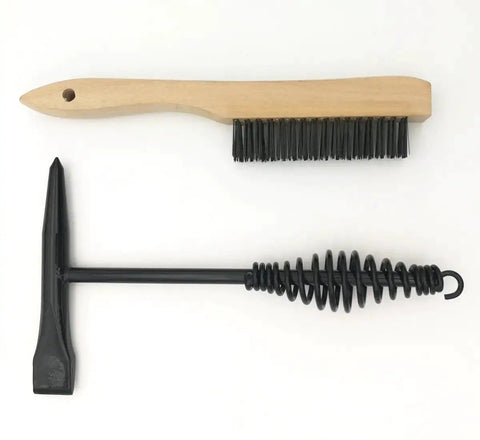 Heavy Duty Welding Chipping Hammer With Coil Spring Handle For Shock Absorption, 10.5 Inch Overall Length, Black, with wire brush
