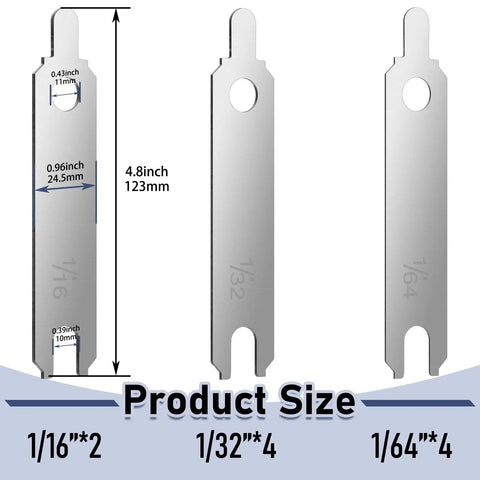 Starter Alignment Shim Kit 10 Pcs Stainless Steel 304 1/64 1/32 1/16 Universal, showing different shim sizes 1/16", 1/32", 1/64".