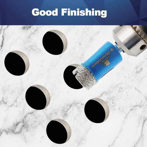 Image of 25mm Diamond Core Drill Bit Set Two Pack With 1 Inch Hex Shanks For Dry Drilling Porcelain Ceramic Stone Granite Marble Tiles, Diamond Grit 50 60, Quick Fit 6.5mm Shank, Ideal For DIY And Professional Renovation Projects demonstrating good finishing on marble surface