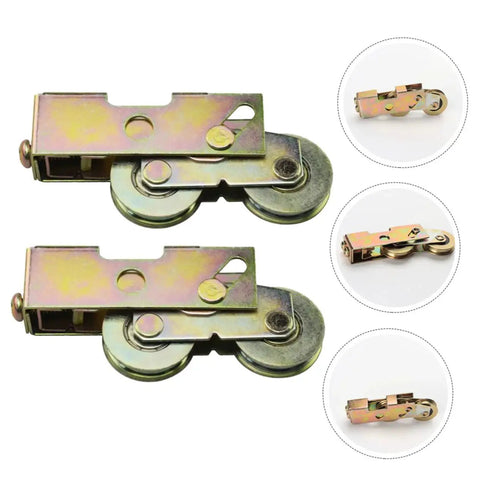 One And One Quarter Inch Steel Ball Wheel Bearings For Sliding Doors And Cabinets Smooth Low Noise Door Pulley Hardware Durable Door Roller For Cabinets Windows Closets Ideal For Sliding Cabinet And Window Applications, shown with two metal rollers side by side, detailed view.