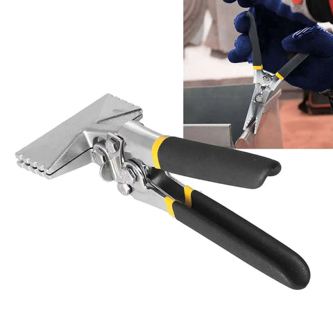 Sheet Metal Bender Hand Seamer Pliers Alloy Steel for bending and flattening metal, 80MM straight style, shown in use and close-up.