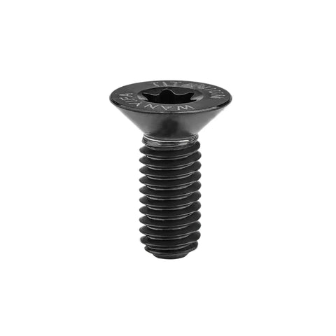 Single black Titanium M3 Countersunk Torx T10 Flat Head Bolt, 6AL4V Grade 5 titanium, corrosion resistant, lightweight with M3 thread.