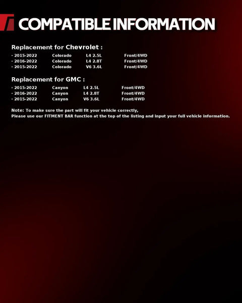 Compatibility chart for Chevrolet Colorado and GMC Canyon models from 2015-2022.