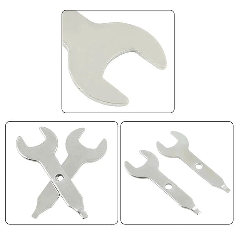 4 Piece Collet Wrench Key Set Three Eighths Inch Nine Point Five Millimeter Stainless Steel Multitool Wrench shown in three views
