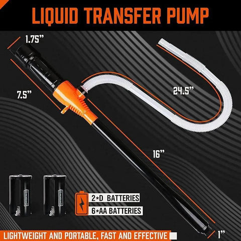 Portable Battery Powered Fuel Transfer Pump 2.2 GPM Siphon For Gas And Liquid with hose and battery illustration